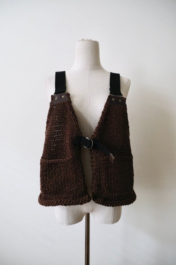 画像1: uca  hand-knit hunting vest brown (1)