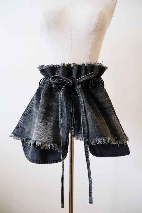 画像1: MIKIOSAKABE Mini Cut Off Denim Skirt black (1)