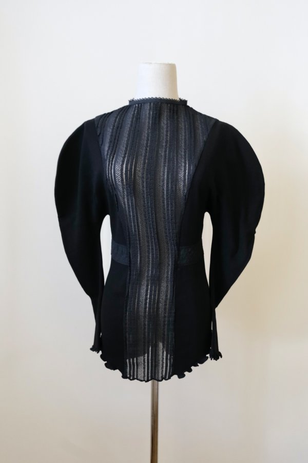 画像1: DECO depuis 1985 RIB LACE TOPS BLACK (1)