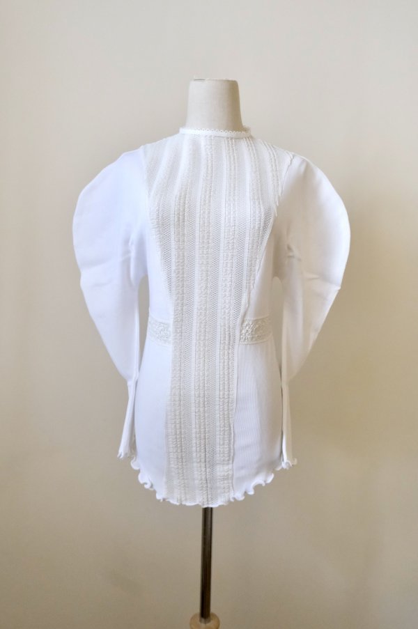 画像1: DECO depuis 1985 RIB LACE TOPS WHITE (1)
