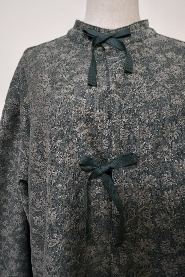 画像5: MERELY MADE( メアリーメイド)FLOWER JACQUARD LACE LONG SHIRTS / Forest Green (5)