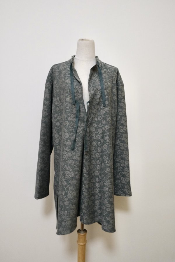 画像4: MERELY MADE( メアリーメイド)FLOWER JACQUARD LACE LONG SHIRTS / Forest Green (4)