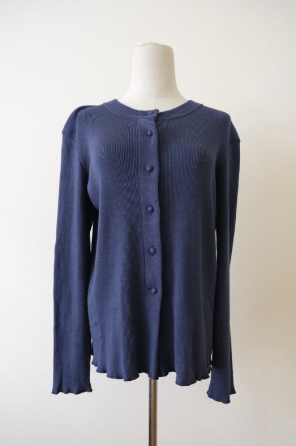 画像1: kéngo (ケンゴ) garagara rib crew neck cardigan blue navy (1)