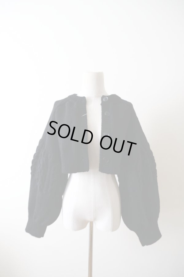 画像2: uca  aran hand-knit short paff sleeve CARDIGAN  black (2)