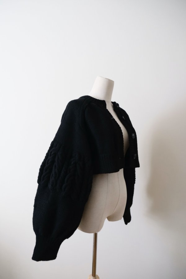 画像3: uca  aran hand-knit short paff sleeve CARDIGAN  black (3)