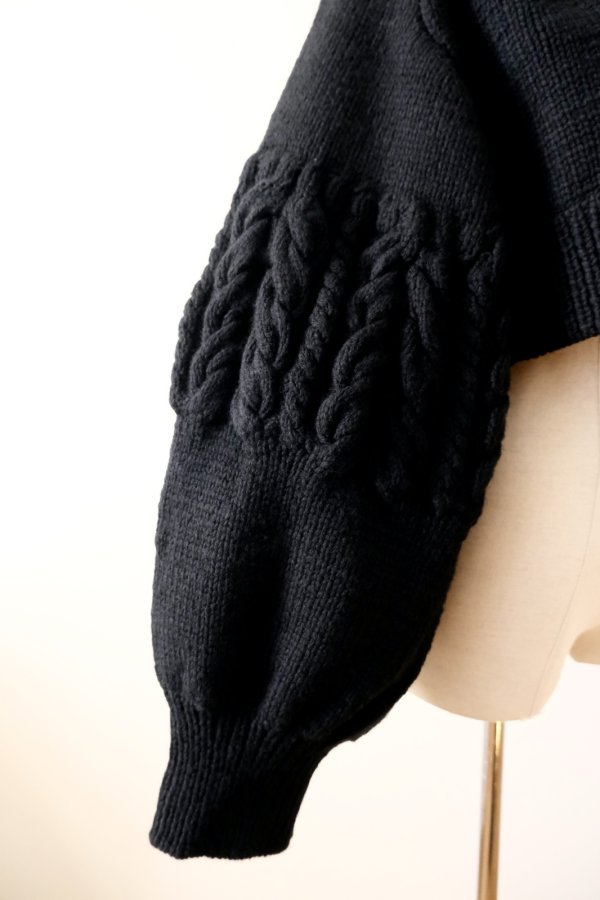 画像5: uca  aran hand-knit short paff sleeve CARDIGAN  black (5)