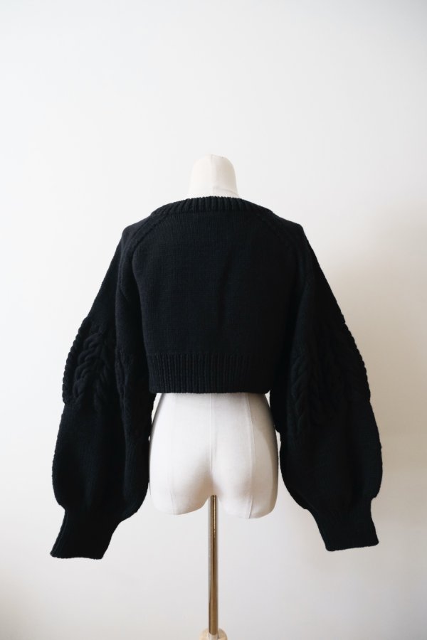 画像4: uca  aran hand-knit short paff sleeve CARDIGAN  black (4)