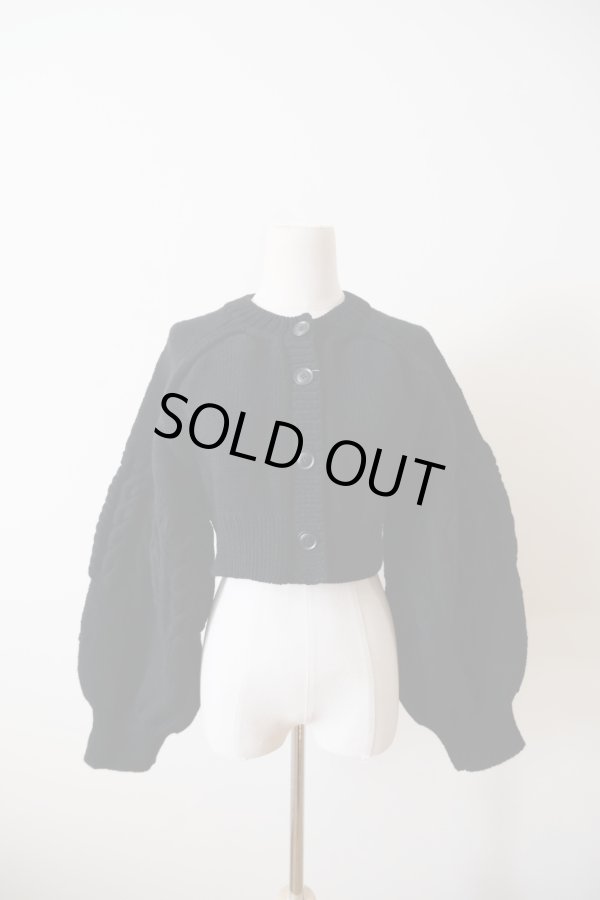 画像1: uca  aran hand-knit short paff sleeve CARDIGAN  black (1)