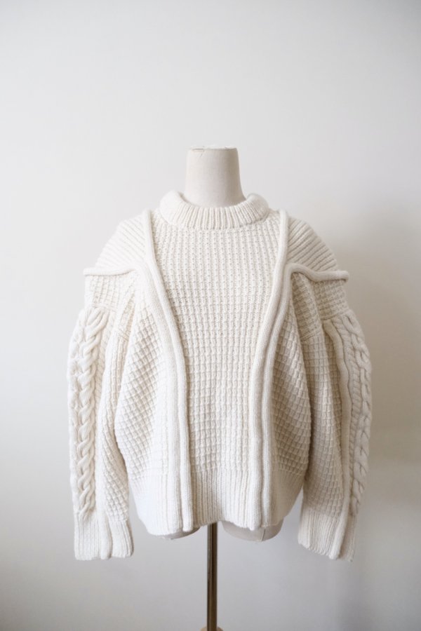 画像1: uca  aran hand-knit slit gusset crew PO white (1)