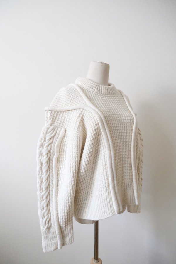 画像2: uca  aran hand-knit slit gusset crew PO white (2)