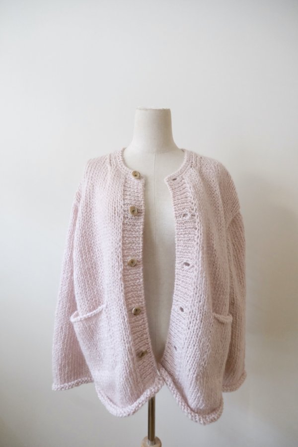 画像1: uca  hand-knit hemp mohair liner knit CARDIGAN  baby pink (1)