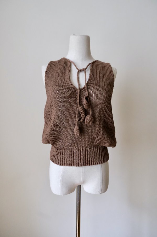 画像1: uca  hand-knit tulip sleeveless top brown (1)