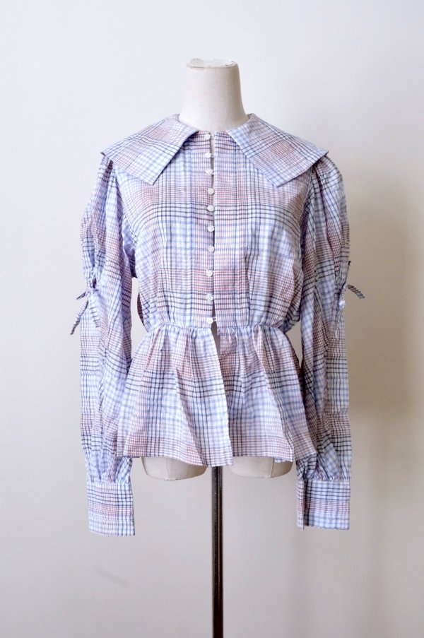 画像1: DECO depuis 1985　MADRAS CHECK BLOUSE BLUE CHECK  (1)
