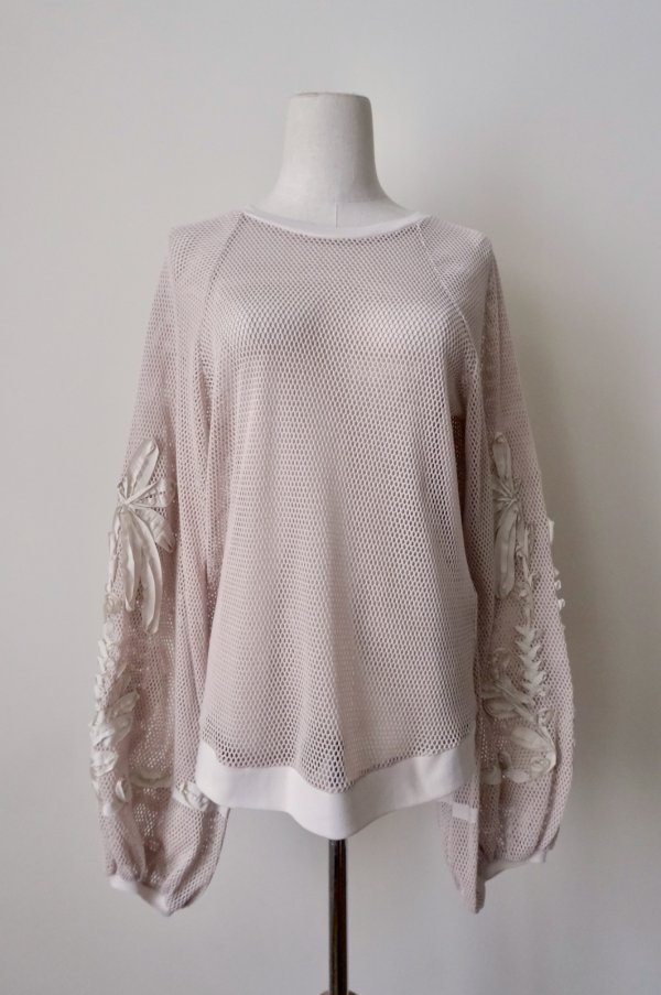 画像1: LOKITHO (ロキト) CORD EMBROIDERY MESH TOP beige (1)