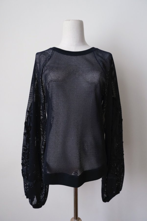 画像1: LOKITHO (ロキト) CORD EMBROIDERY MESH TOP black (1)