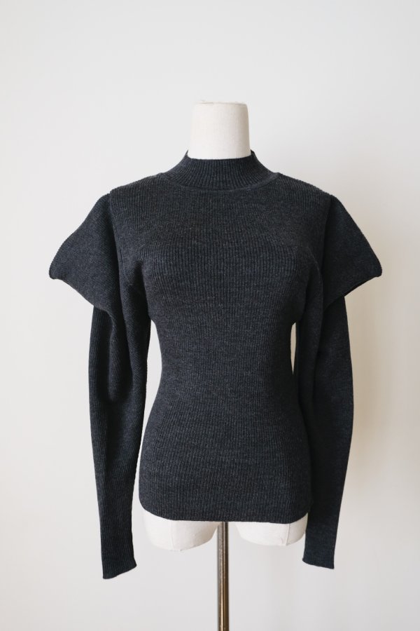 画像1: uca power shoulder rib pullover　charcoal (1)