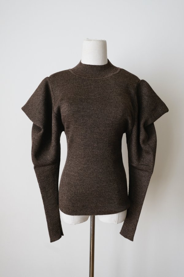 画像1: uca power shoulder rib pullover　melange brown (1)