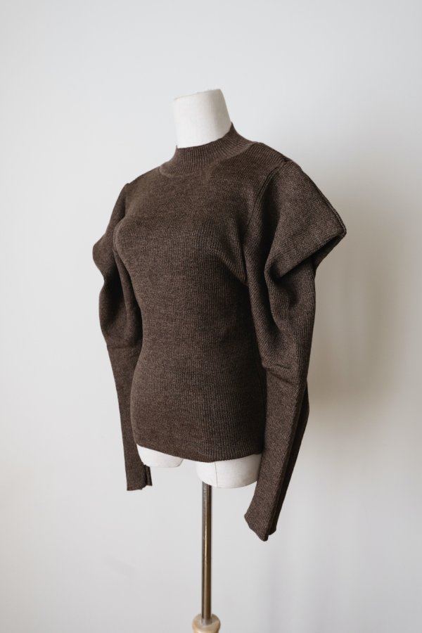 画像2: uca power shoulder rib pullover　melange brown (2)