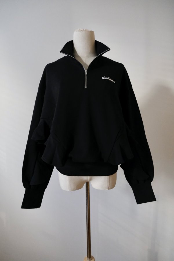 画像1: naokitomizuka (ナオキトミヅカ) WILD THINGS Half zip ruffled sweat shirt　black (1)