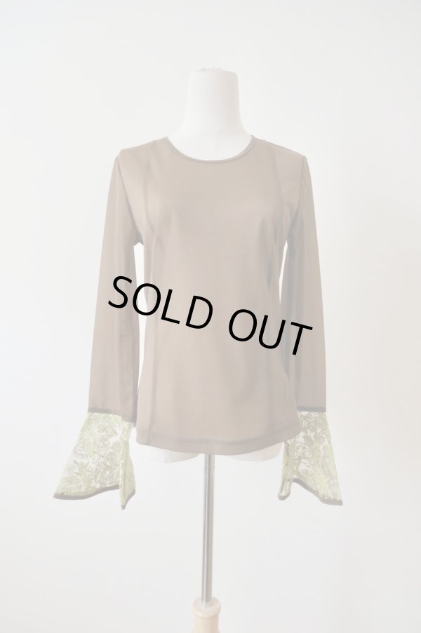 画像1: AOIWANAKA  レースカフスシアーカットソー brown (1)