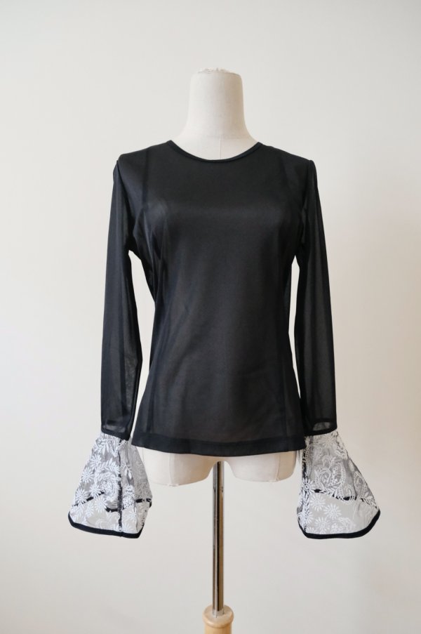 画像1: AOIWANAKA  レースカフスシアーカットソー  black (1)