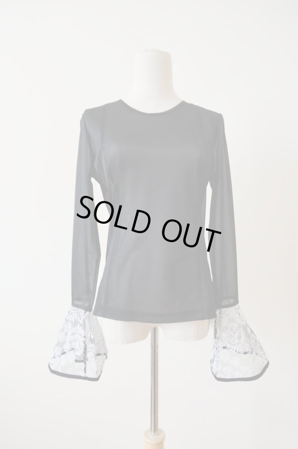 画像1: AOIWANAKA  レースカフスシアーカットソー  black (1)