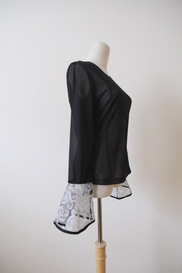 画像2: AOIWANAKA  レースカフスシアーカットソー  black (2)