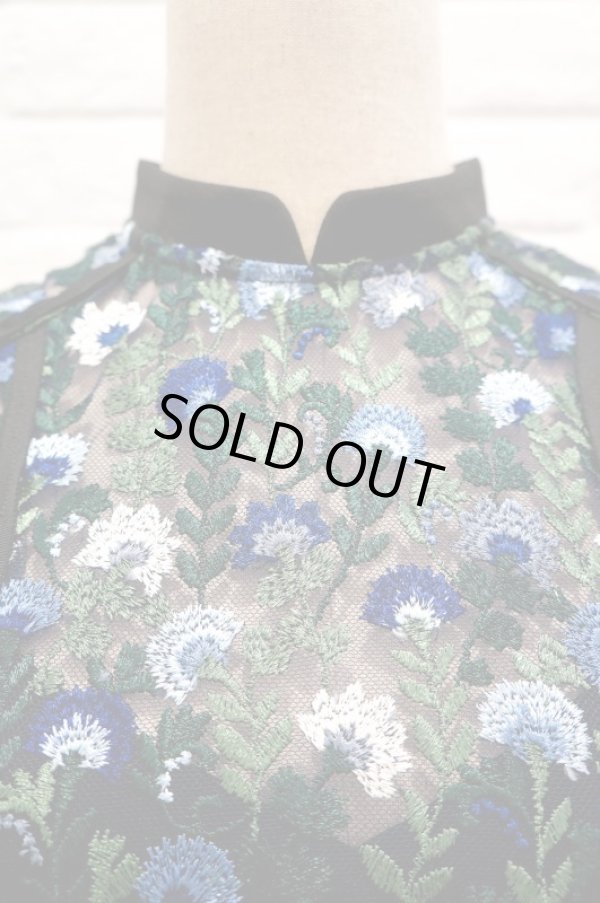 画像4: チュール刺繍ワンピース FLOWER EMBROIDERY DRESS　blue (4)