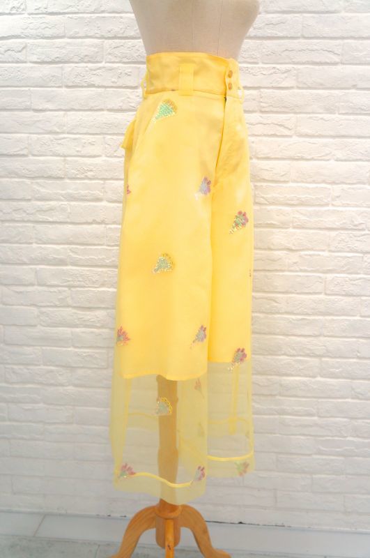 MIKIO SAKABE (ミキオサカベ) for you pants オーガンジー刺繍パンツ yellow