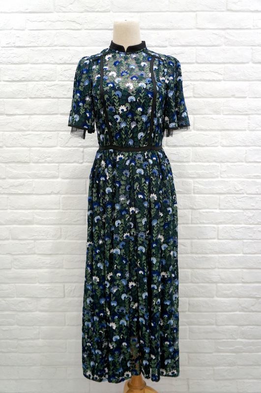 チュール刺繍ワンピース FLOWER EMBROIDERY DRESS　blue