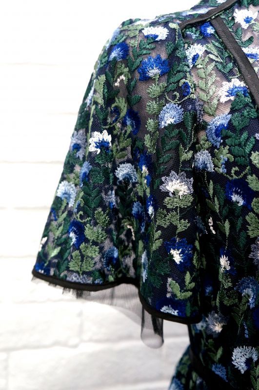 チュール刺繍ワンピース FLOWER EMBROIDERY DRESS　blue