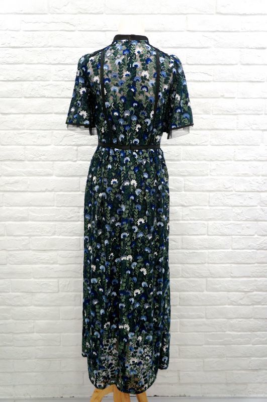 チュール刺繍ワンピース FLOWER EMBROIDERY DRESS　blue